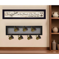 Set Of Two Heart Of The Home Black Framed Kitchen Wall Art With Seven Peg Mug Rack