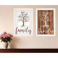 Set Of Two Family Tree or Roots White Framed Print Wall Art