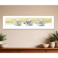 Stack of Tea CupsYellow White Framed Print Kitchen Wall Art
