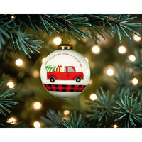 Red Pickup Truck with Presents Hand Painted Mouth Blown Glass Ornament
