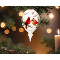 Gather Together With Joy Cardinals Hand Painted Mouth Blown Glass Ornament
