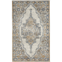 3' X 5' Grey And Light Blue Oriental Power Loom Non Skid Area Rug