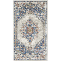2' X 4' Blue And Grey Oriental Power Loom Non Skid Area Rug