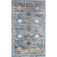 3' X 5' Blue Southwestern Power Loom Non Skid Area Rug