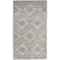 2' X 4' Grey Ivory And Blue Southwestern Power Loom Non Skid Area Rug