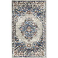 3' X 5' Blue And Grey Oriental Power Loom Non Skid Area Rug