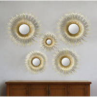 Set of Five Gold Sunburst Metal Framed Mirror Set