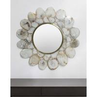 30" White and Gold Scalloped Stone Framed Accent Mirror