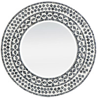 24" Black and White Round Manufactured Wood and Shell Framed Accent Mirror