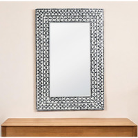 36" Black and White Manufactured Wood and Shell Framed Accent Mirror