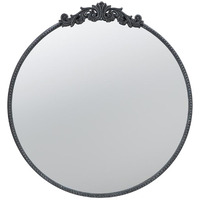 32" Black Crowned Top Iron Framed Accent Mirror