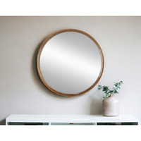 32" Brown Round Framed Accent Mirror
