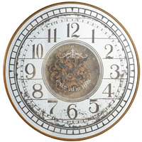 32" Circle Gold and Silver Metal and Mirror Analog Exposed Gear Wall Clock