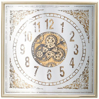 32" Square Gold and Silver Wood and Mirror Analog Exposed Gear Wall Clock