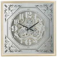 24" Square Gold and Silver Wood and Mirror Exposed Gear Wall Clock