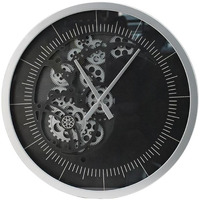 23" Circle Black and Silver Wood and Glass Analog Wall Clock