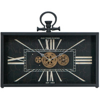 13" Black and Gold Metal and Glass Analog Vintage Style Crackle Wall Clock