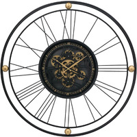 32" Circle Black and Gold Metal and Glass Analog Exposed Gear Wall Clock