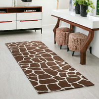 8' Brown and Ivory Animal Print Handmade Non Skid Runner Rug