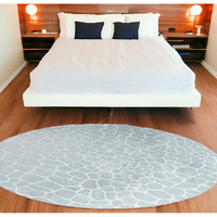 8' Gray and Ivory Round Animal Print Handmade Non Skid Area Rug