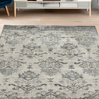 5' X 8' Gray and Ivory Oriental Area Rug