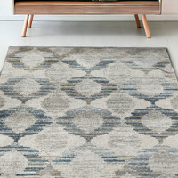 5' X 8' Blue and Ivory Geometric Area Rug