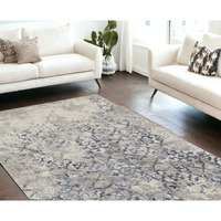 10' X 13' Blue and Ivory Oriental Distressed Area Rug