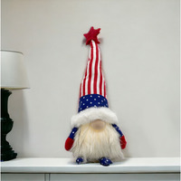 14" Red White and Blue Fabric Standing Gnome Tabletop Sculpture With LED