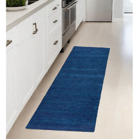 8' Runner Blue Hand Woven Runner Rug