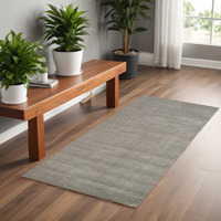 8' Runner Gray and Ivory Shag Hand Woven Runner Rug