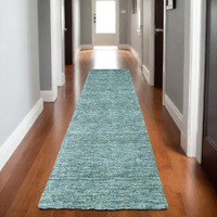 8' Runner Gray and Blue Hand Woven Runner Rug