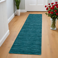 8' Runner Blue and Green Hand Woven Runner Rug