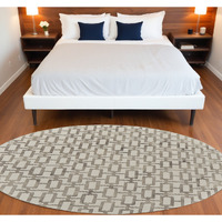 10' Ivory and Tan Round Trellis Hand Tufted Area Rug