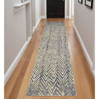 8' Gray and Yellow Geometric Power Loom Distressed Runner Rug