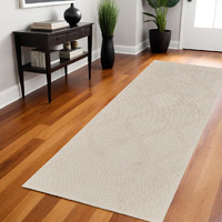 8' Ivory and Tan Geometric Power Loom Runner Rug