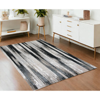 4' X 6' Black Silver and Gray Abstract Power Loom Area Rug