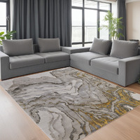 8' X 11' Gold and Ivory Abstract Area Rug