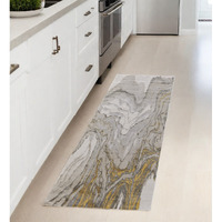8' Gold and Ivory Abstract Runner Rug