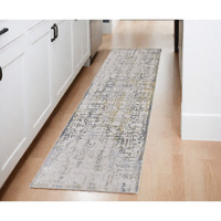 8' Ivory and Gray Abstract Distressed Runner Rug