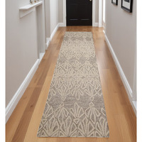 8' Ivory and Tan Geometric Hand Tufted Runner Rug