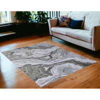 5' X 7' Ivory Blue and Gray Abstract Power Loom Area Rug