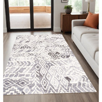 5' X 8' Gray and White Wool Abstract Geometric Hand Tufted Area Rug