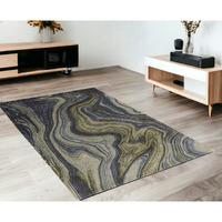 4' X 6' Blue and Green Abstract Hand Tufted Area Rug