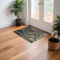 2' X 3' Blue and Green Abstract Hand Tufted Area Rug