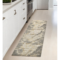 8' Gold and Ivory Marble Power Loom Runner Rug