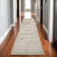 8' Brown and Ivory Abstract Power Loom Runner Rug