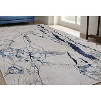 5' X 8' Ivory and Blue Marble Power Loom Distressed Area Rug