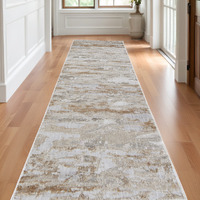 10' Beige and Ivory Abstract Power Loom Distressed Runner Rug