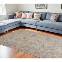 8' X 10' Blue and Ivory Floral Hand Knotted Area Rug