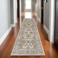 8' Brown and Ivory Oriental Power Loom Distressed Runner Rug